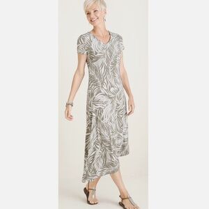Chicos Travelers Size 8/10 Asymmetrical Hem Dress Vetiver Combo